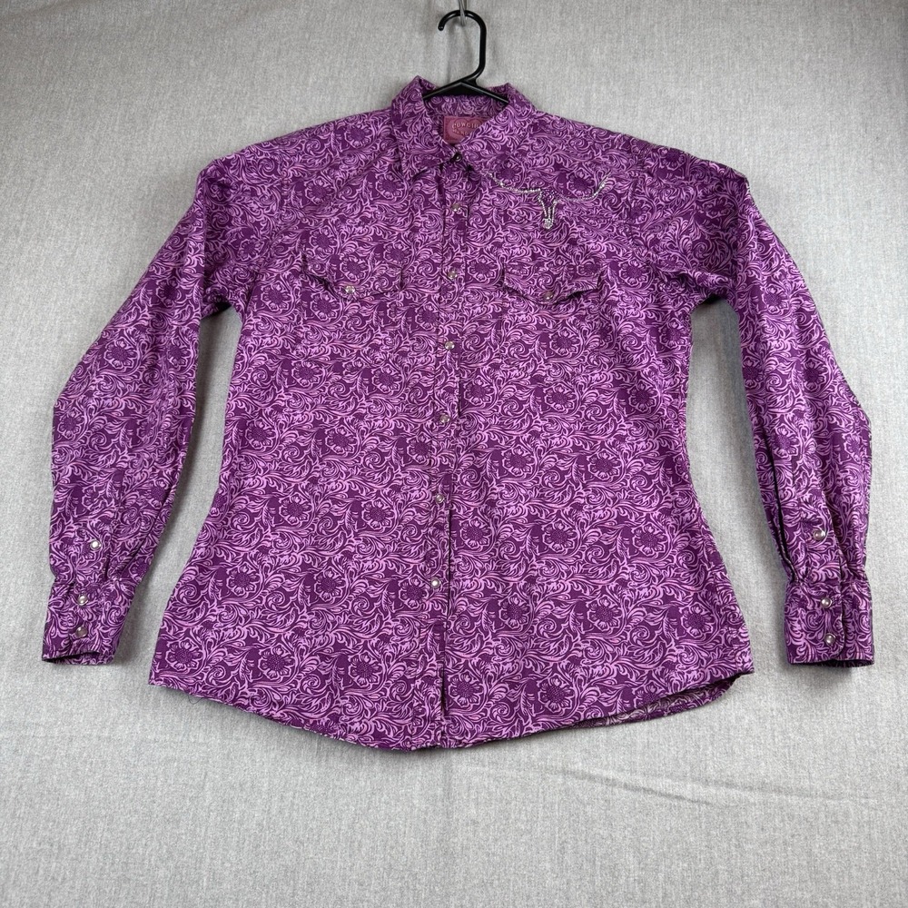 Cowgirl Hardware Pearl‎ Snap Pasiley All Over Studded Purple Western Womens L
